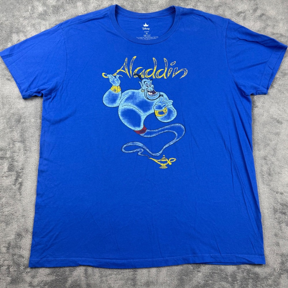 Disney Aladdin Genie Graphic T-Shirt Mens XL Blue Short Sleeve Cotton Tee